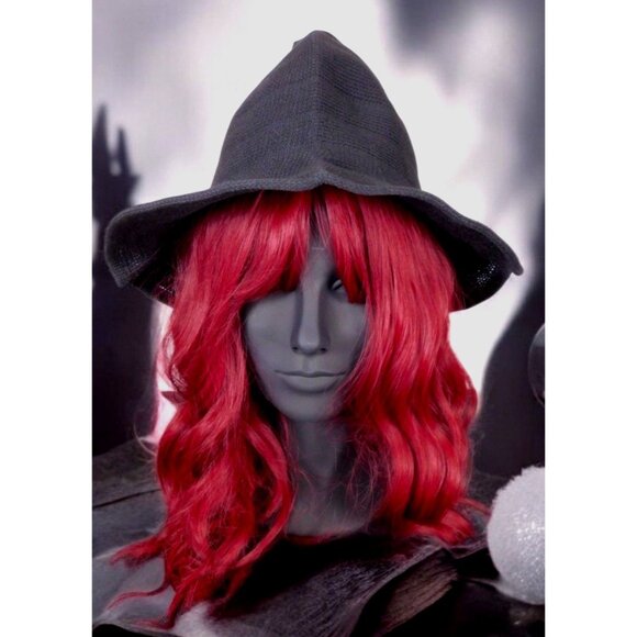 Black Knit Witch Hat - Soft Point Brim - New - Witchcore Cottagecore Pagan - Picture 2 of 9